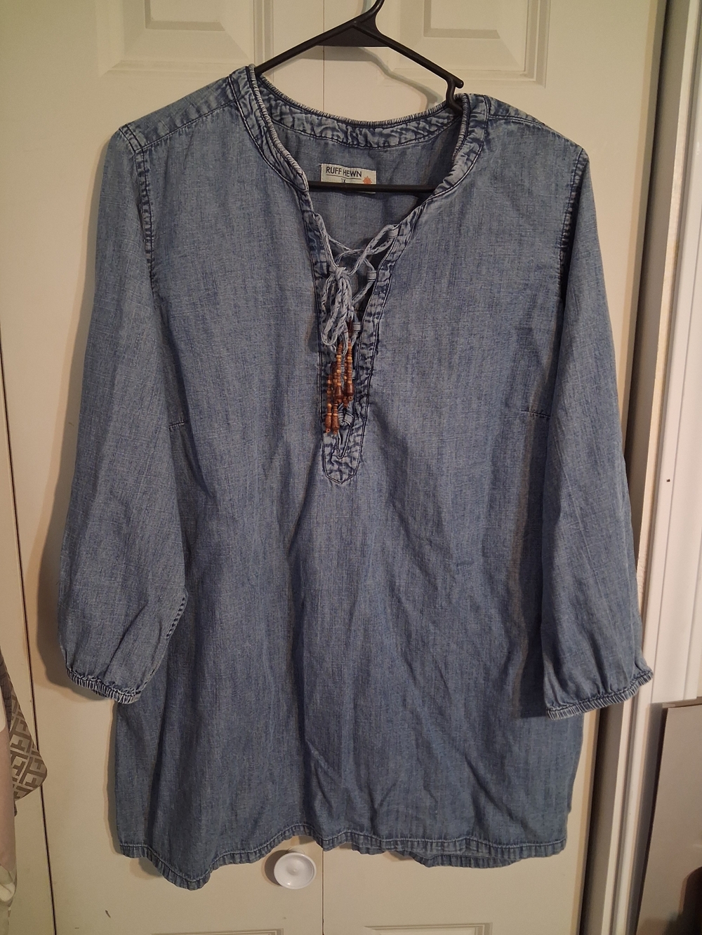 Ruff Hewn Medium Blue Denim Lace-Up Tunic Blouse
